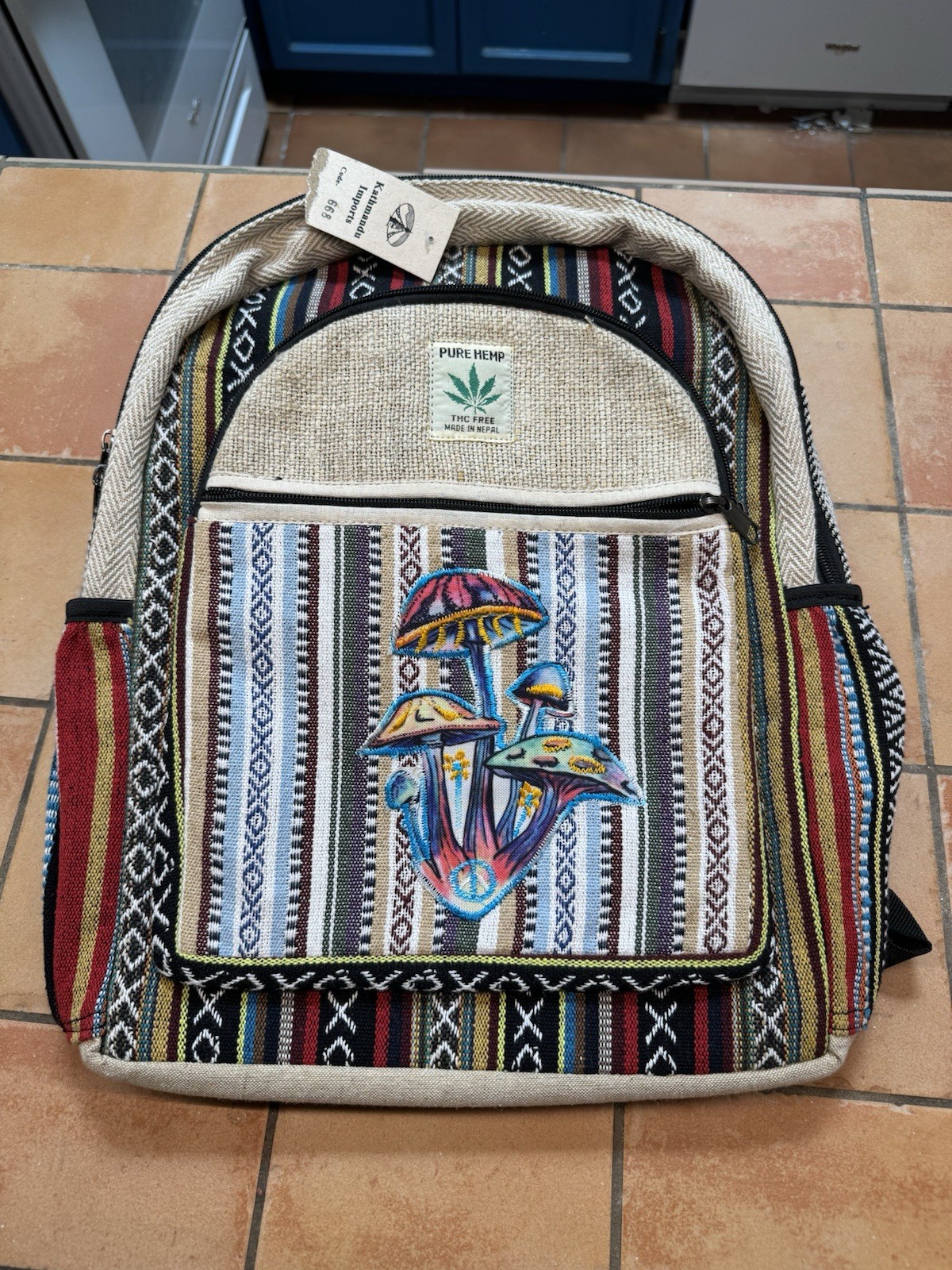 Kathmandu Imports Mushroom Backpack Made In Nepal Hemp/Cotton Handmade