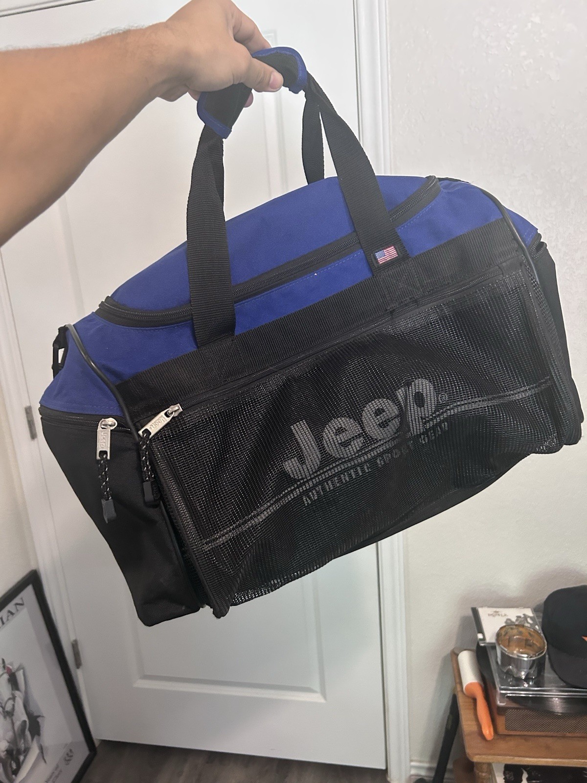 JEEP Authentic Sport Gear Y2K Logo Black Blue Duffel Bag USA Travel Equipment