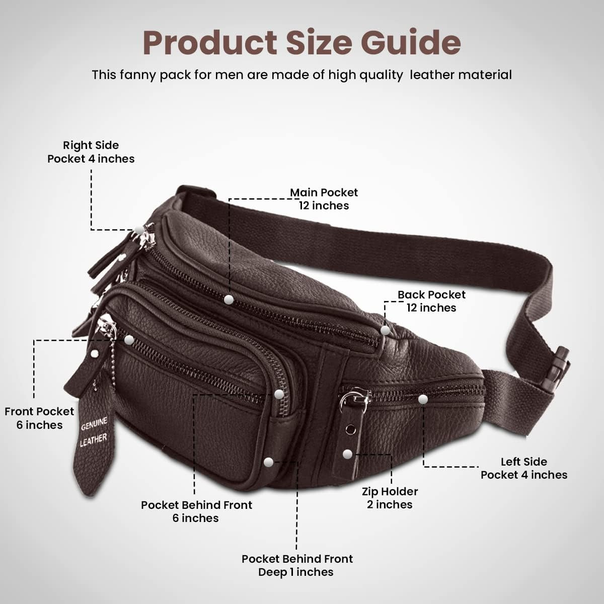 Fanny Pack Waist Bag Multifunction Leather Hip Bum Bag Travel Pouch for Men