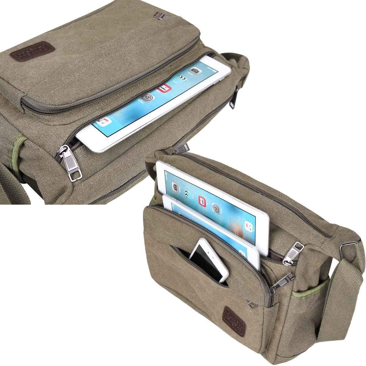 Canvas Messenger Bag Multi Pockets Shoulder Bag Cross body Satchel Bag for Bu…