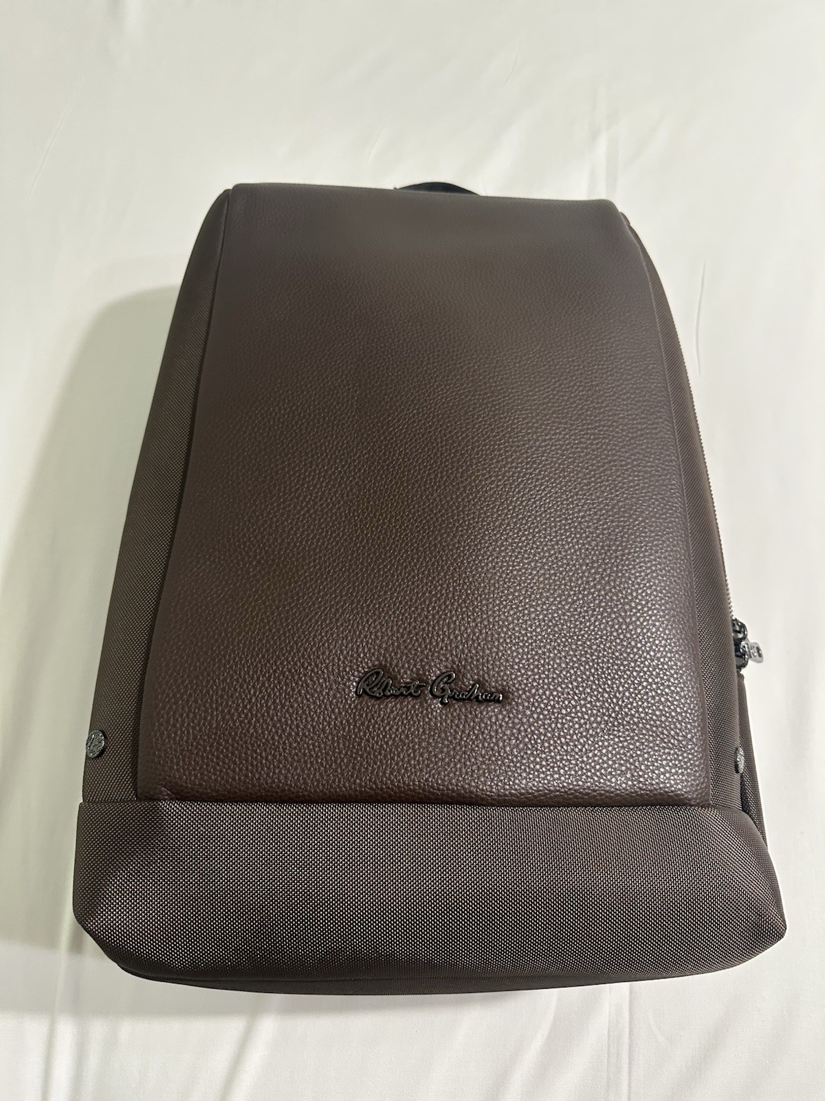 NWT Robert Graham LEATHER Panel Solid Travel Padded Laptop BROWN Backpack! $228!