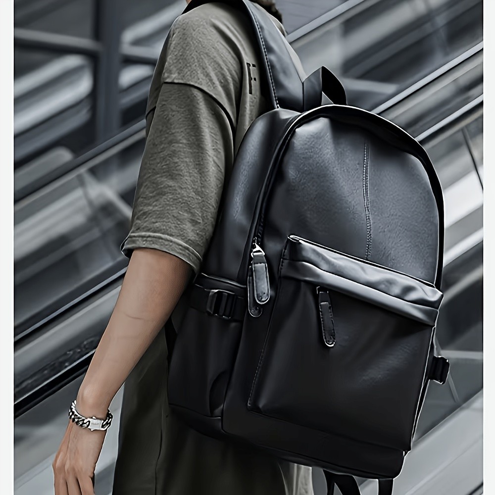 US Mens Leather School Backpack Laptop Travel Waterproof College Bag Black