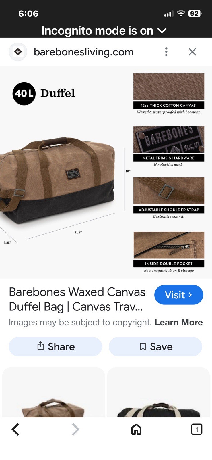 Barebones Duffel Bag New With Tag