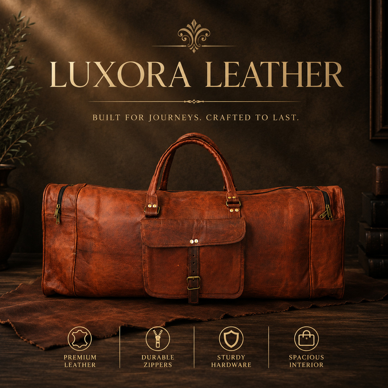32″ Large Vintage Genuine Leather Duffle Bag, Carry On Travel Bag, Overnight Bag