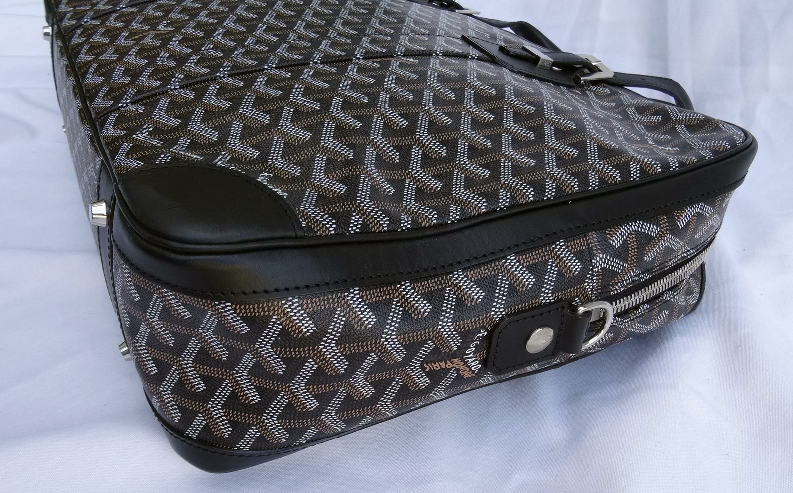 *AUTHENTIC* GOYARD Chevron Diplomat BRIEFCASE BLACK BAG Attache Monogrammed 24