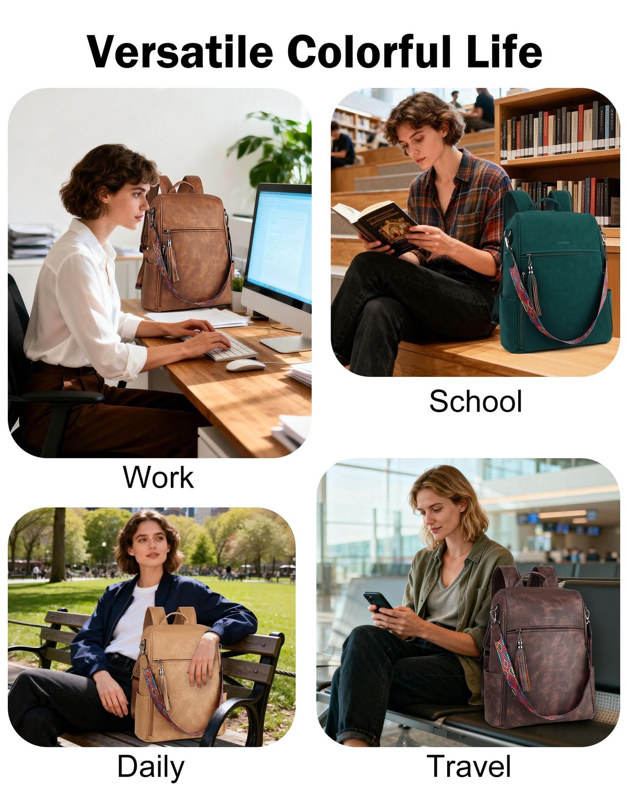 Leather Laptop Backpack for Women Designer 15.6 inch PU Laptop Bag, Ladies Tr…