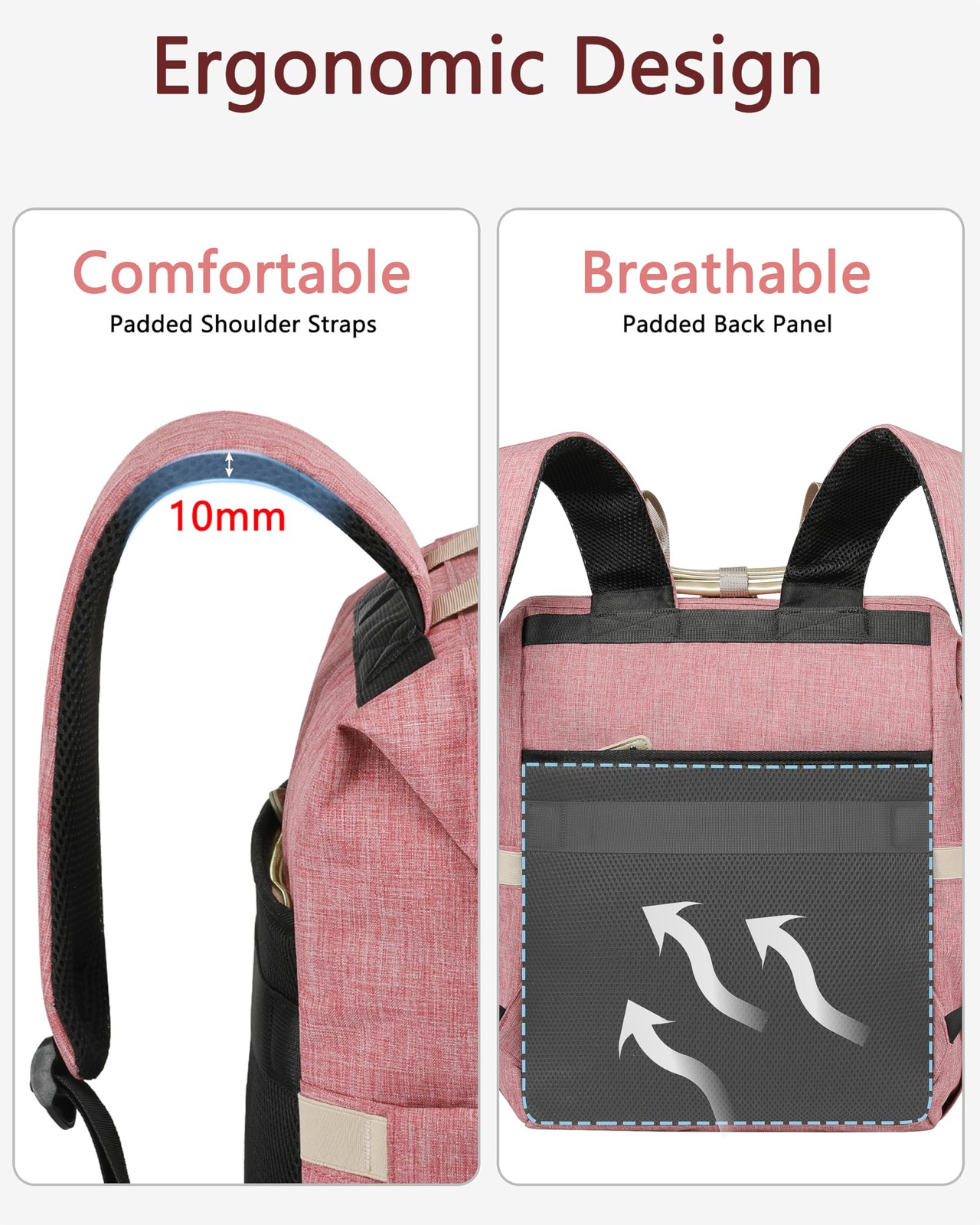 Women Wide Open Work Travel Backpack USB Charging Port Fits 15.6 Inch Laptop