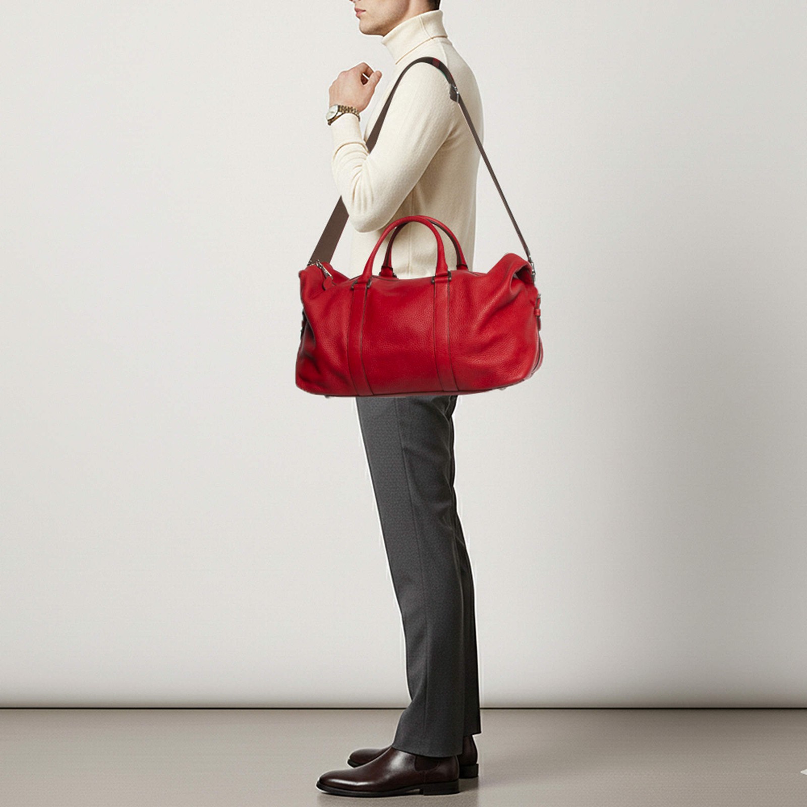 Mulberry Red Leather Duffel Bag