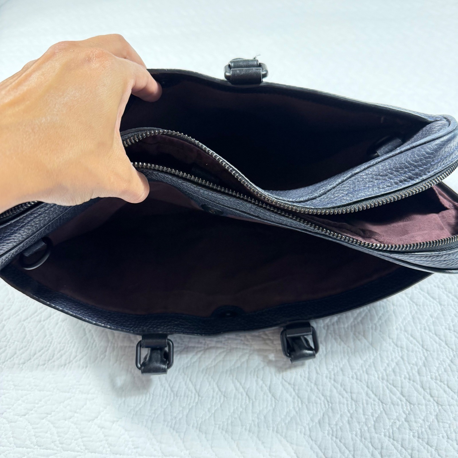 Coach Metropolitan Slim Briefcase – Navy Pebbled Leather Work Office Travel