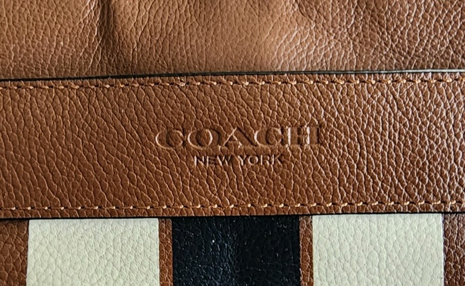 Coach Striped Messenger Bag Brown Black White Adjustable Strap