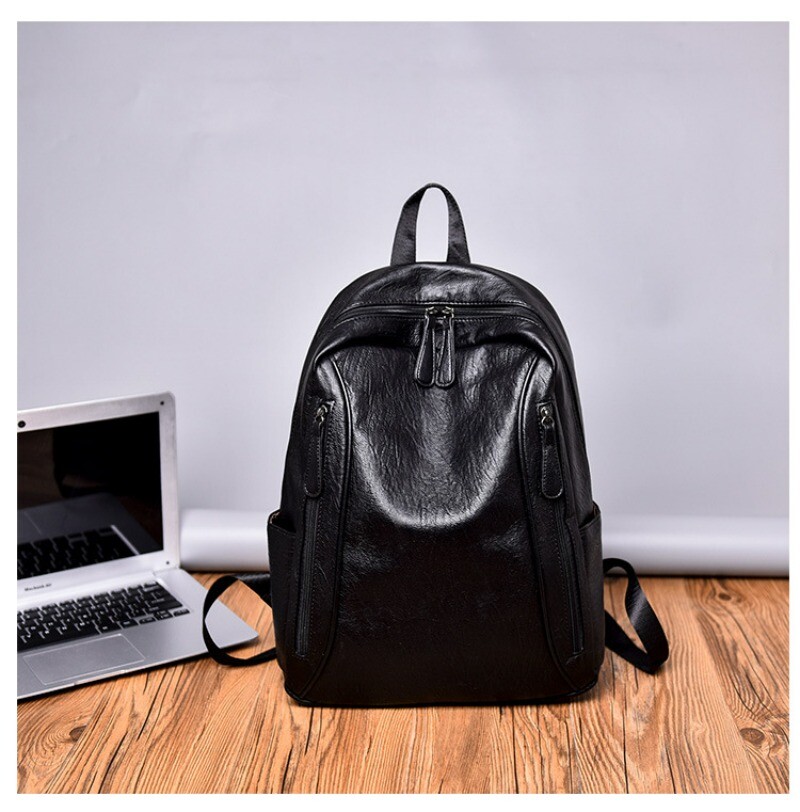Men’s Large Capacity Leather Backpack, Soft Leather Travel Work Bag Leisure Bag