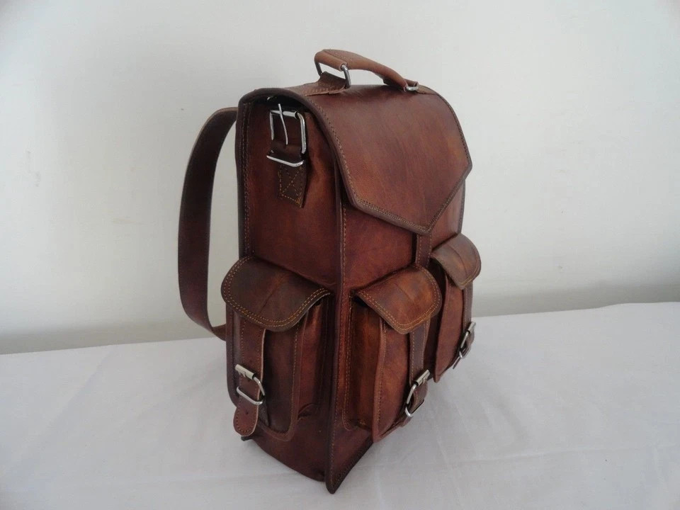 Men’s Genuine Leather Large Backpack Hiking Laptop Messenger Bag Heavy Duty 15″