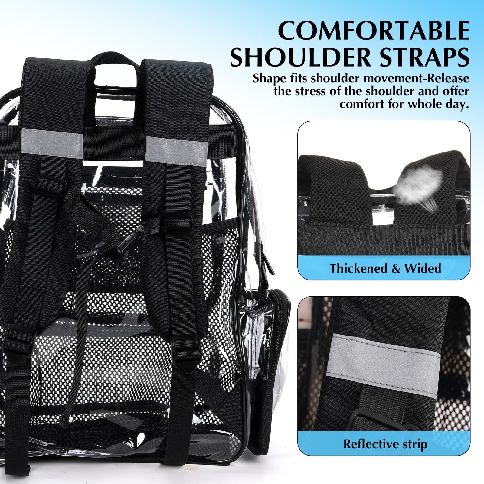 Heavy Duty Clear Transparent Backpack School Stadium Travel Work Men Women Bag