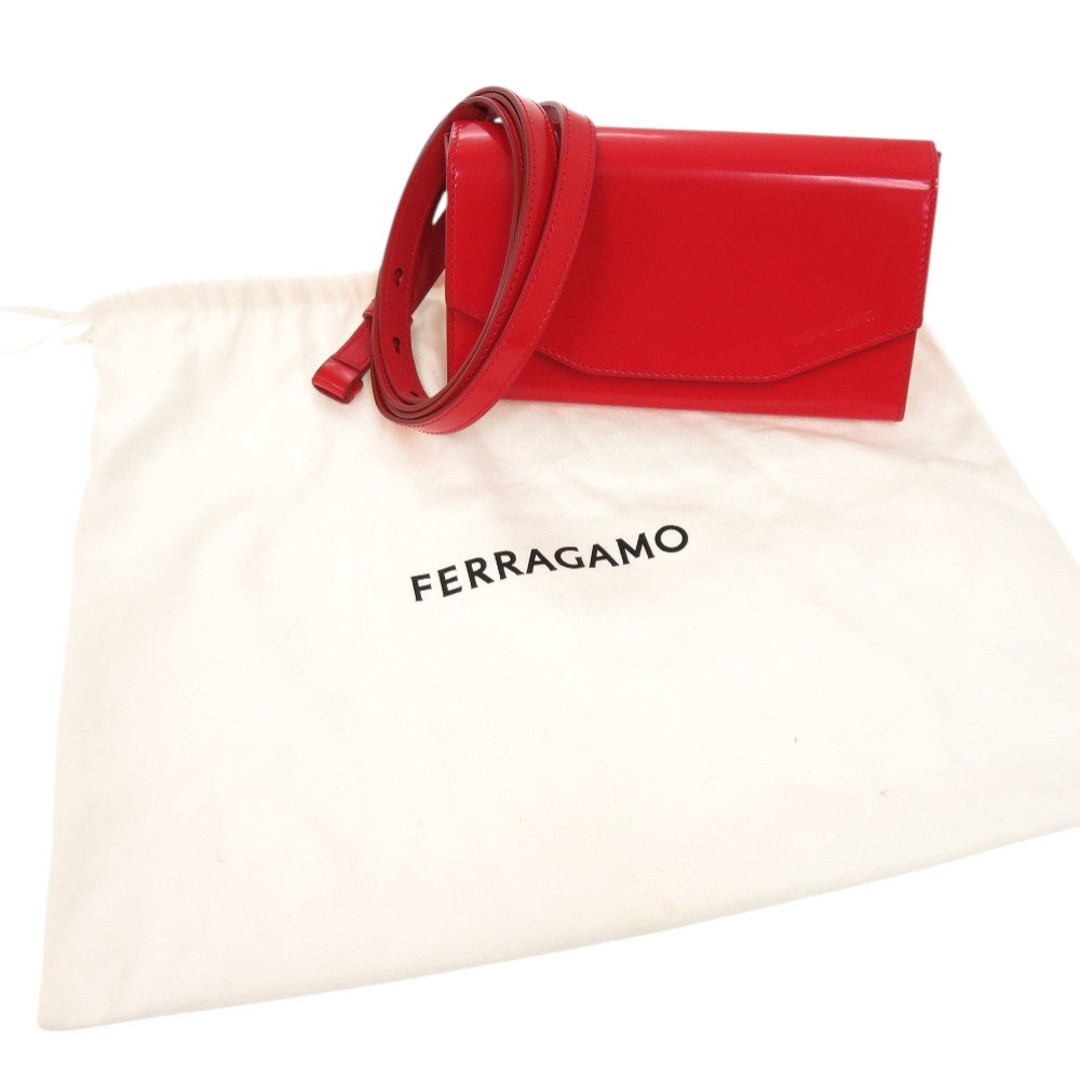 Ferragamo Men’s Calf Red 2-Way Shoulder Bag Clutch Second Bag 18x9x6.5cm