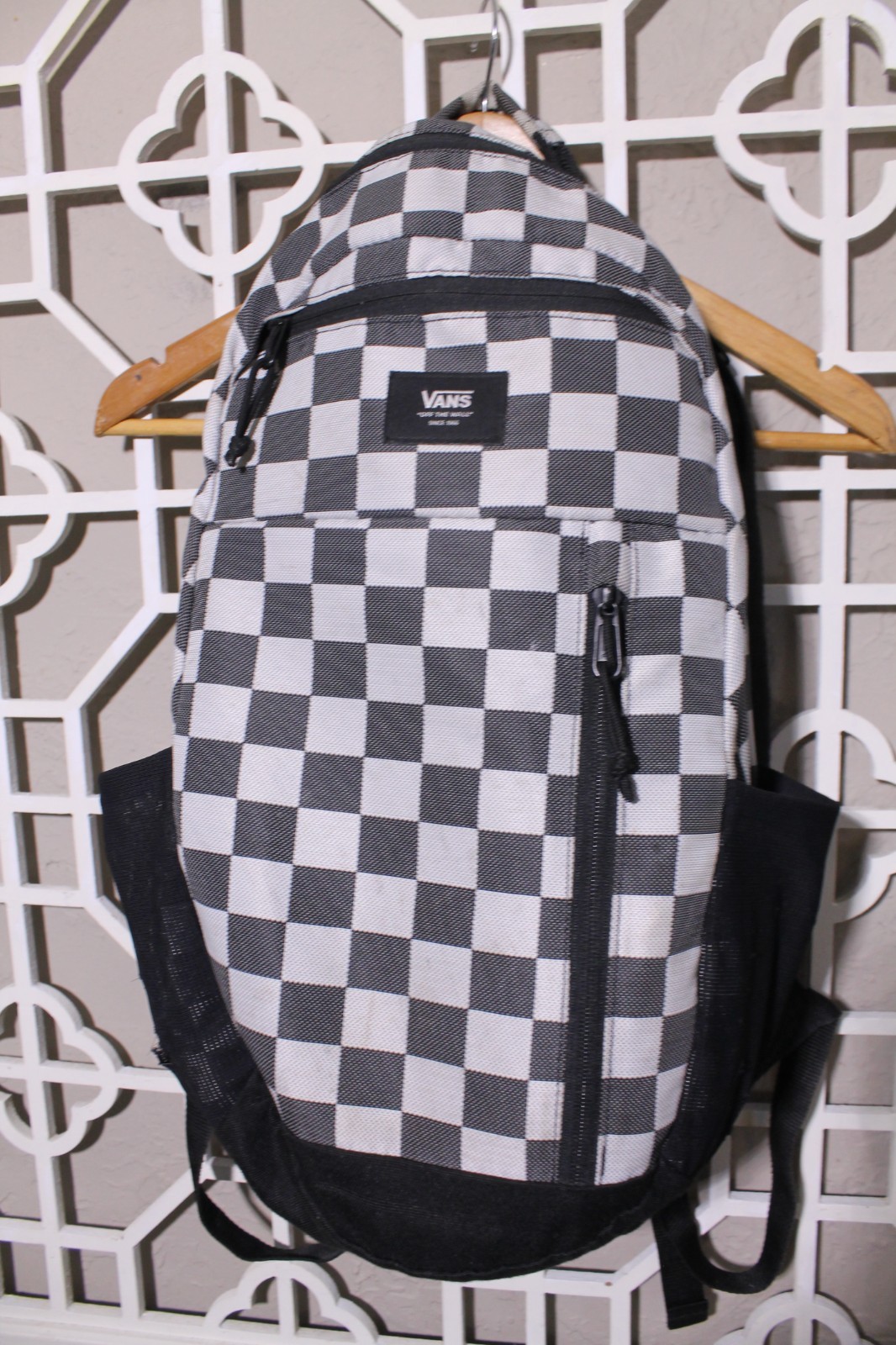 Vans Off the Wall Backpack Black White Book Bag College Checkerboard 19x12x7