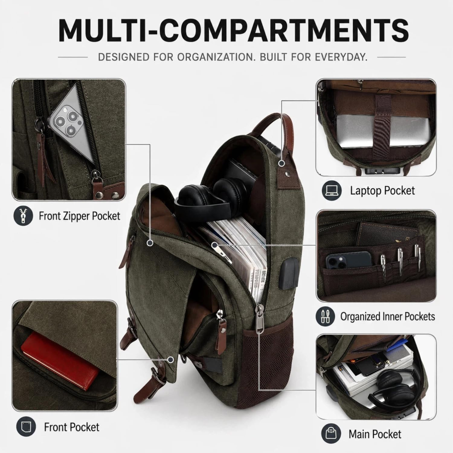 Sling Bag Large Capacity: Crossbody Bag for Men Fits 15.6 Inch Laptop A4 Files w