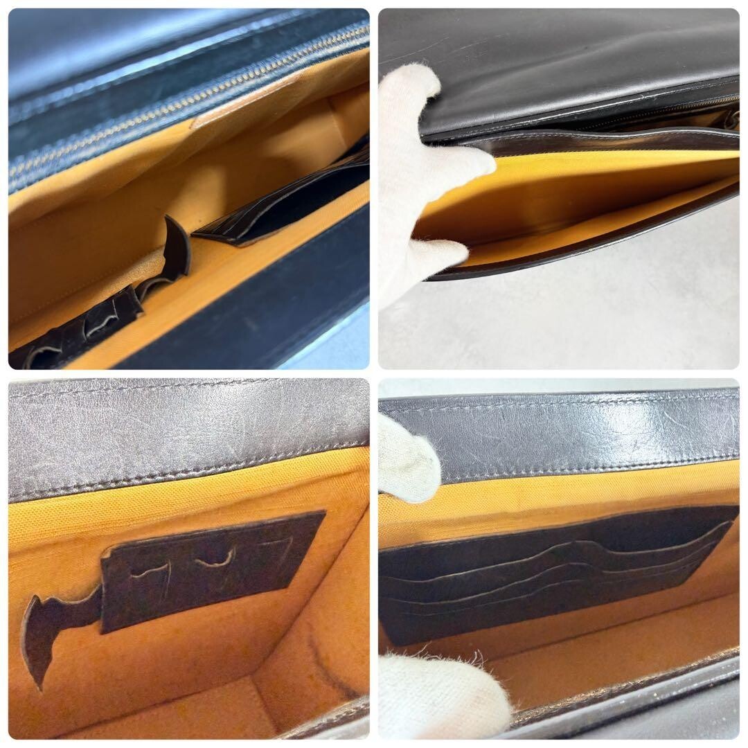 SOMES SADDLE Black Leather Business Briefcase Flap Lock with Key Authentic