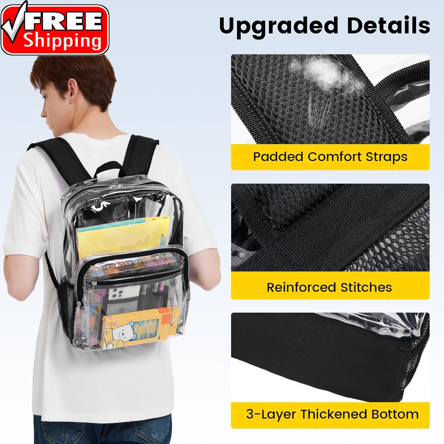 Clear Backpack Heavy Duty – Clear Bookbag Large See through Backpack Plastic Tra