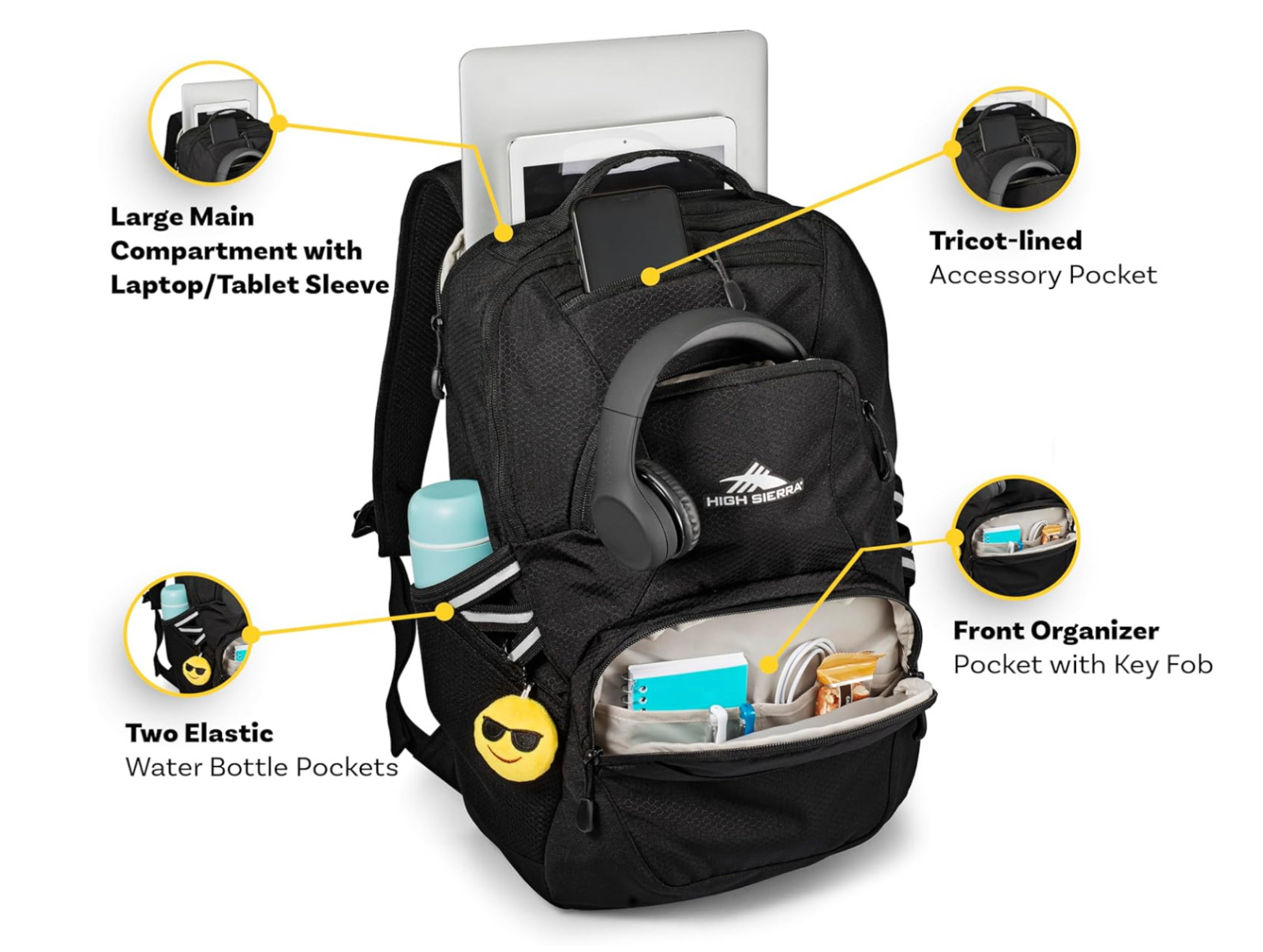 High Sierra Swoop Backpack with Laptop Pocket + Tablet Sleeve, Fits most 17” Lap