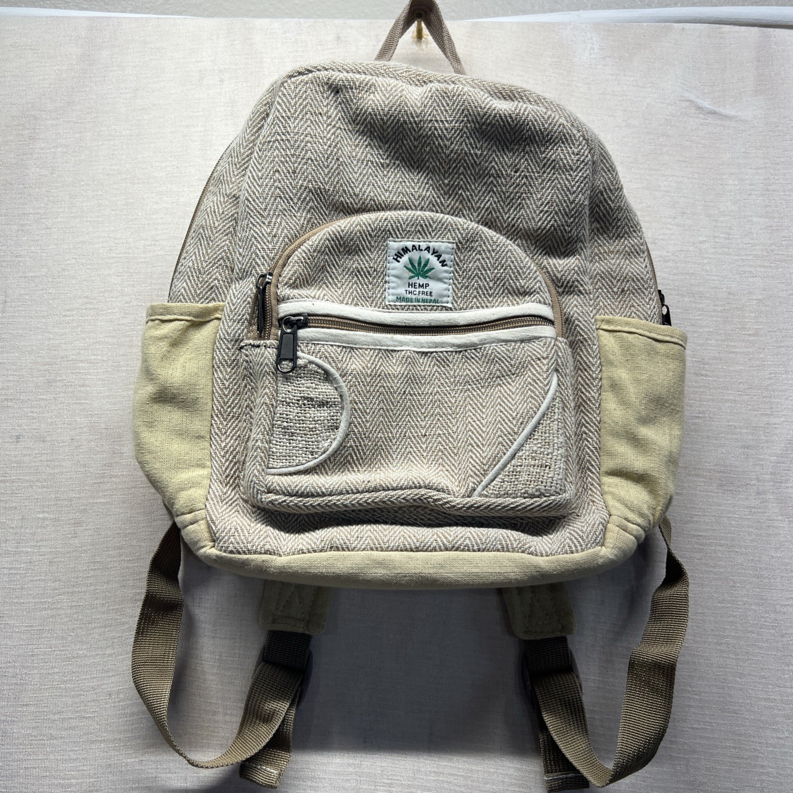 Himalayan Hemp THC Free Plain & Simple Beige Mini Handmade Backpack