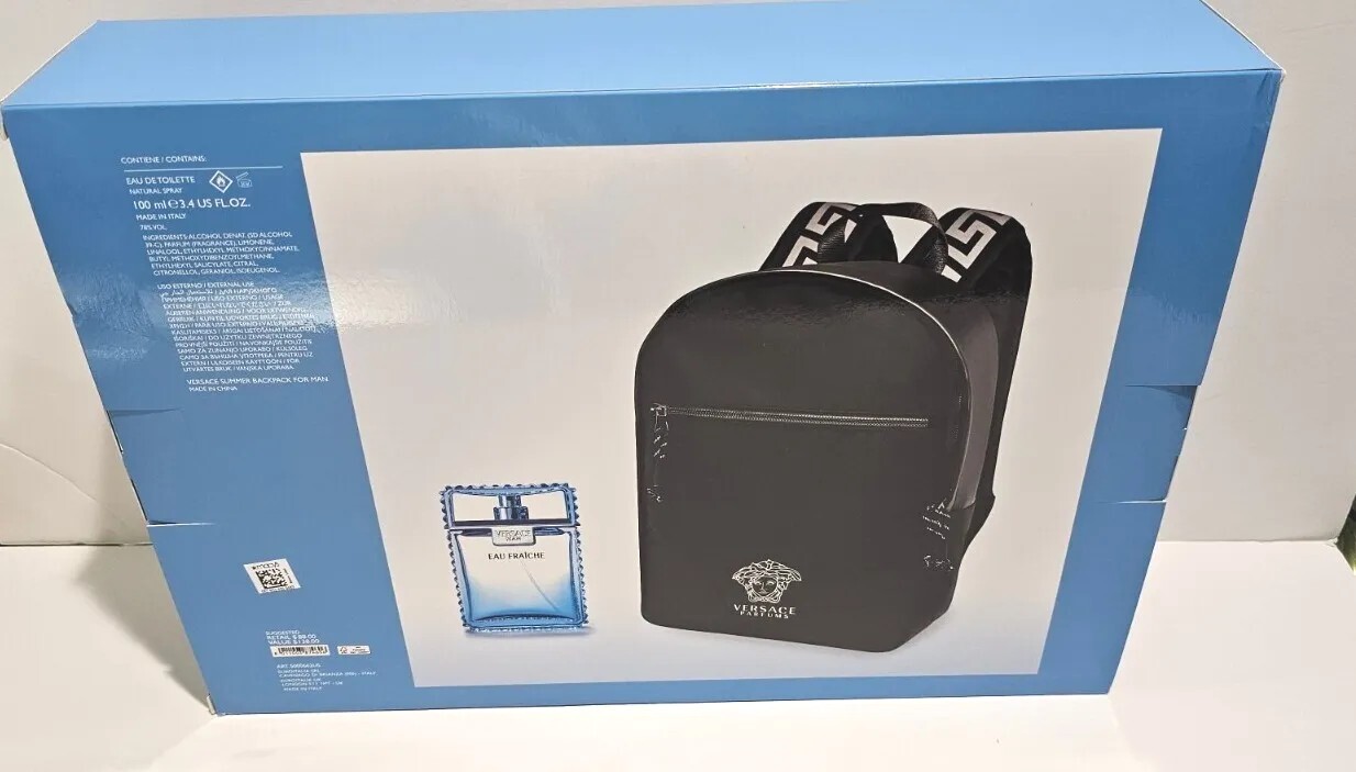Versace Mens Eau Fraiche 2-PC Gift Set Eau De Toilette & Backpack Authentic NIB