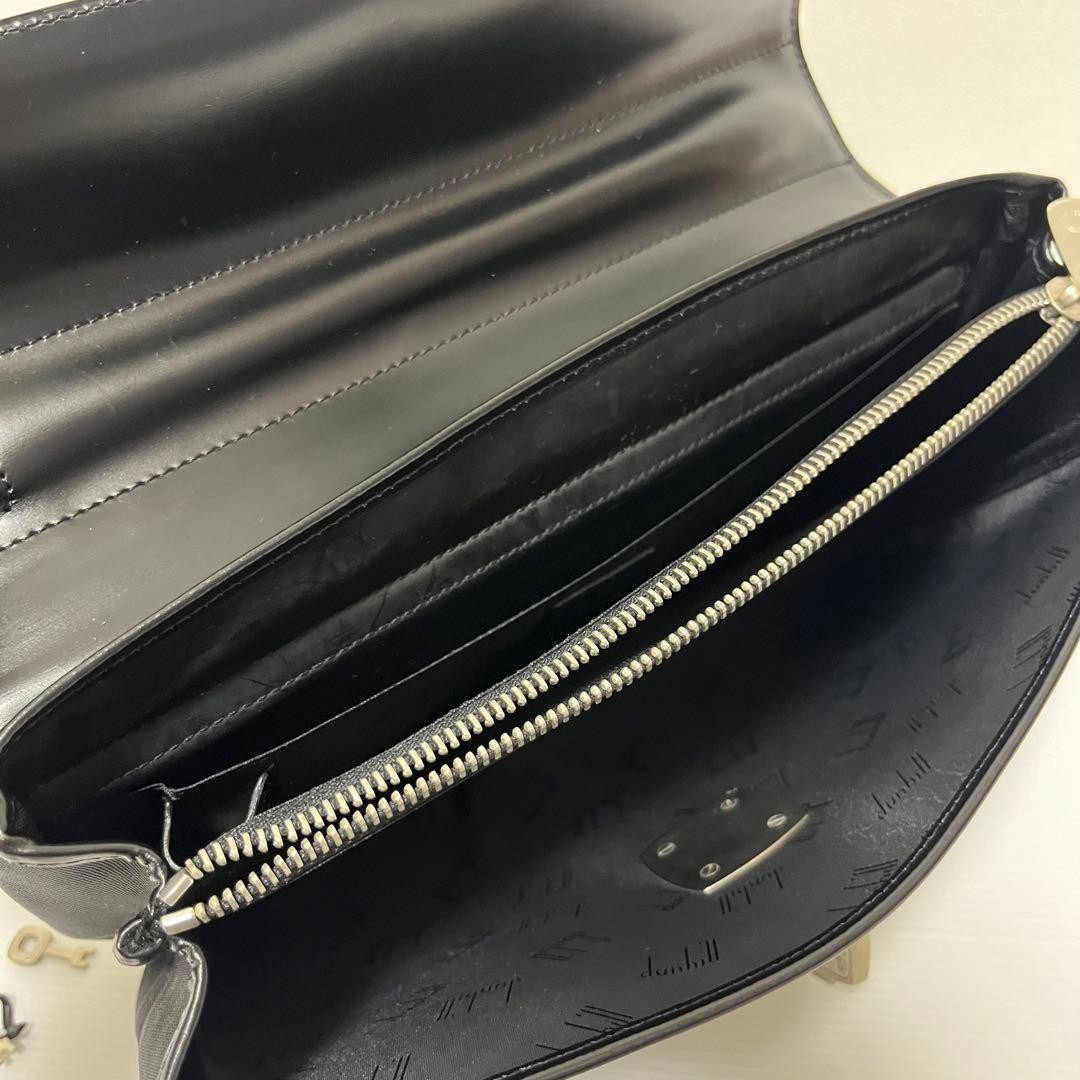 Dunhill Clutch Bag Second Bag Black Nylon x Leather Flap Lock & Key Men’s Used