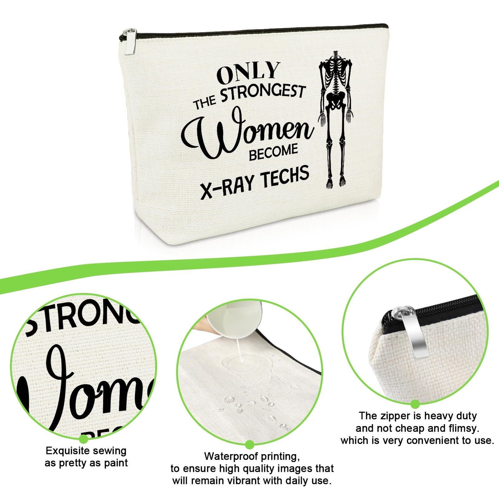 X-Ray Tech Makeup Bag Radiology Gifts for Women 10 x 6.7 inches, Off White