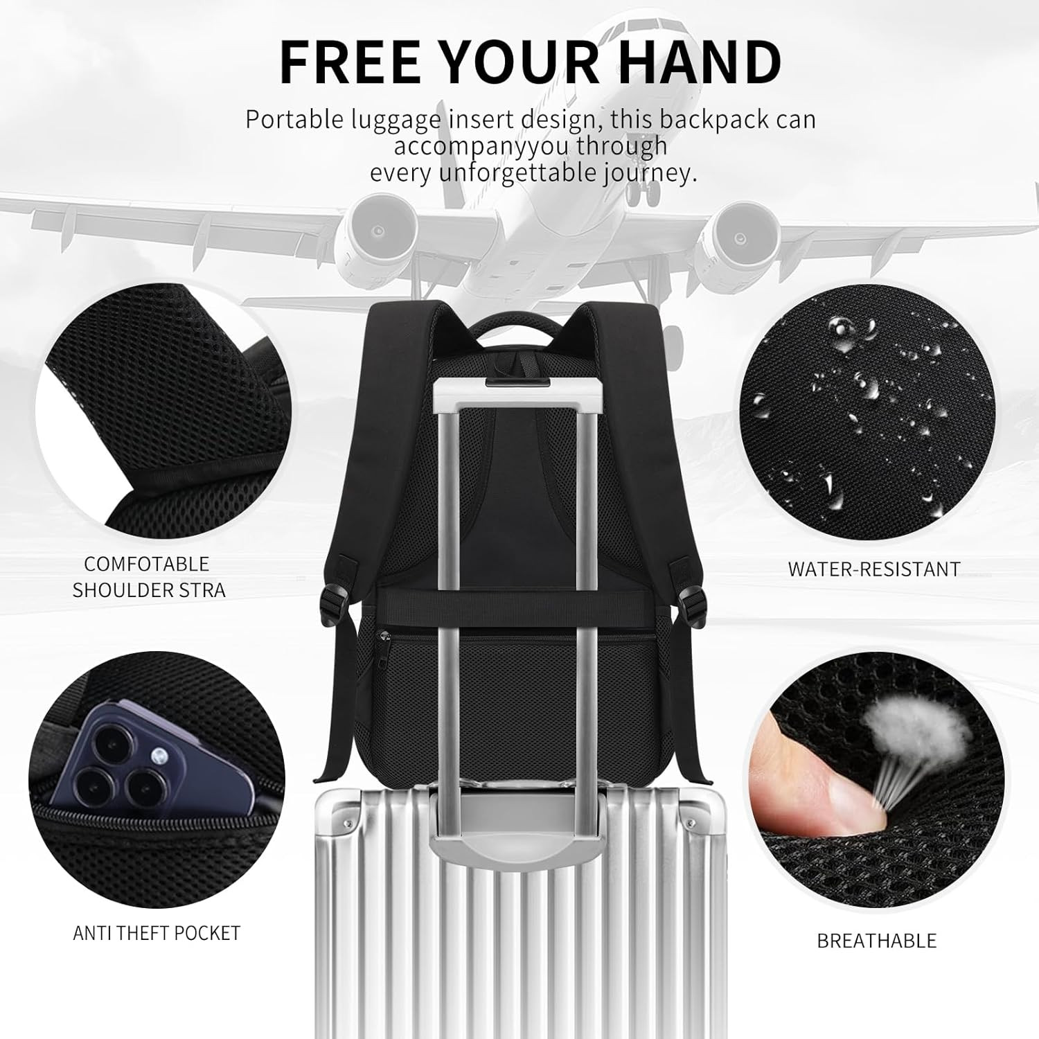 Black Backpack for Men, School Backpack for Boys Teens,15.6 Inch Laptop Back Pac