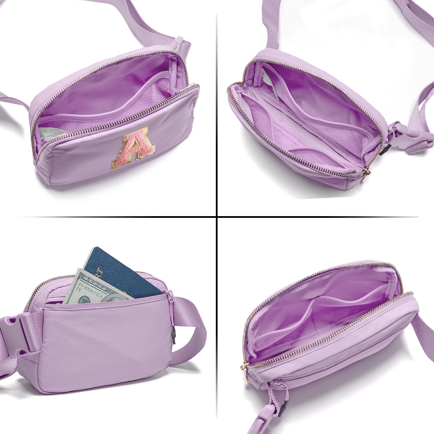 Gitus Initial Belt Bag Fanny Pack Crossbody for Girls one size, Lavender