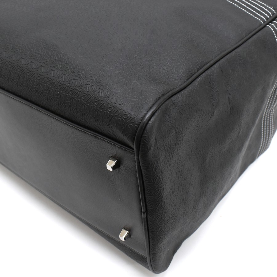 LOEWE Repeat Anagram Duffle Bag Traveling bag Black Leather Purse T10L