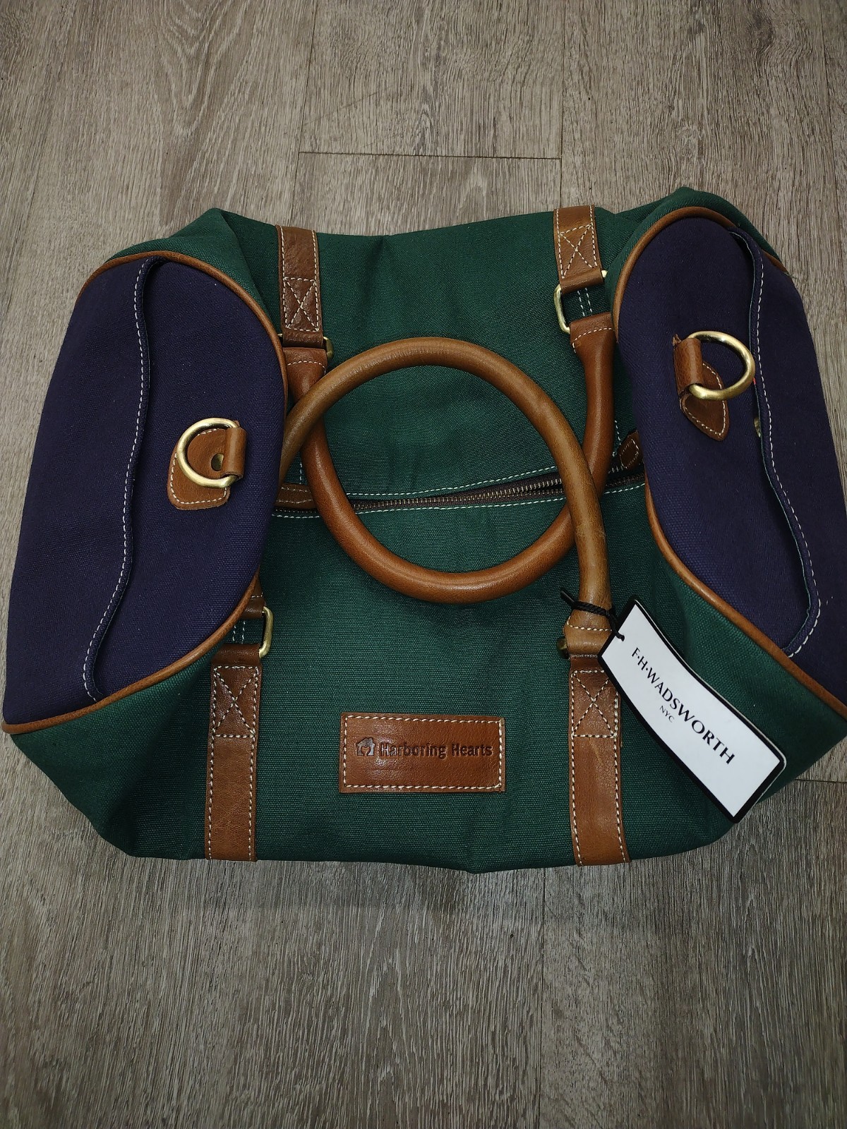 Harboring Hearts FH Wadsworth NYC Canvas Leather Trim Weekender Duffel Bag
