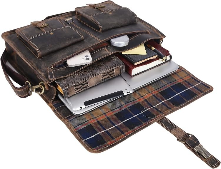 cuero Leather Messenger Bag for Men, 18 Inch Laptop Crossbody, Vintage Handmade