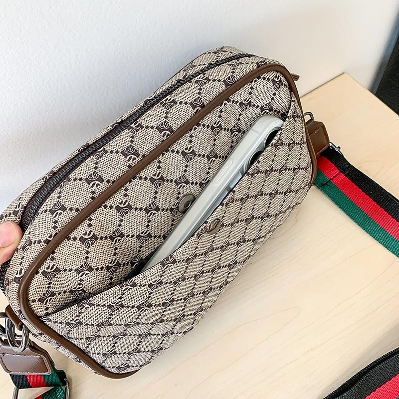 Casual Sling Bag Men PU Leather Messenger Crossbody Color Block Trendy Wide Stra