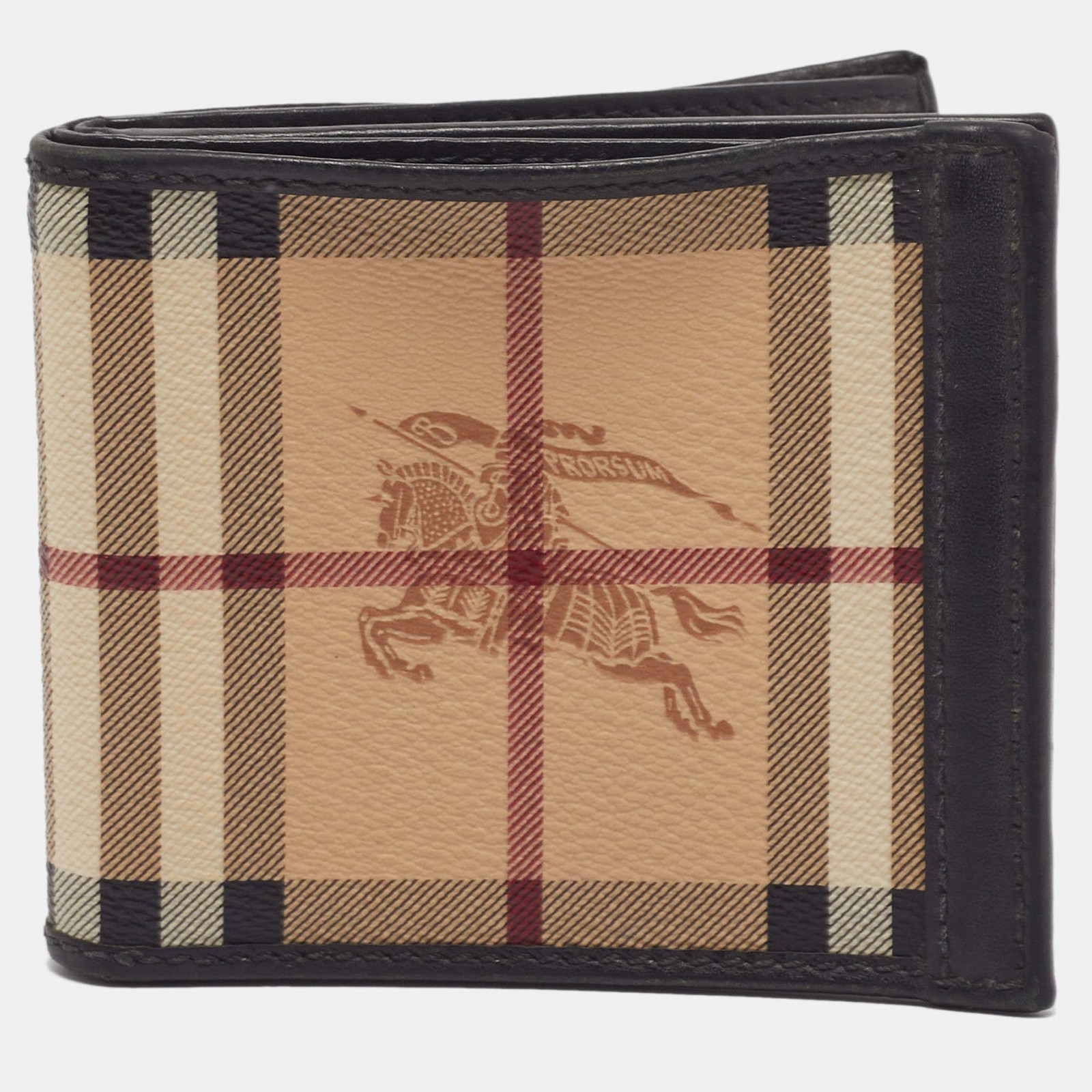 Burberry BlackBeige Haymarket Check Coated Canvas and Leather Bifold Wallet