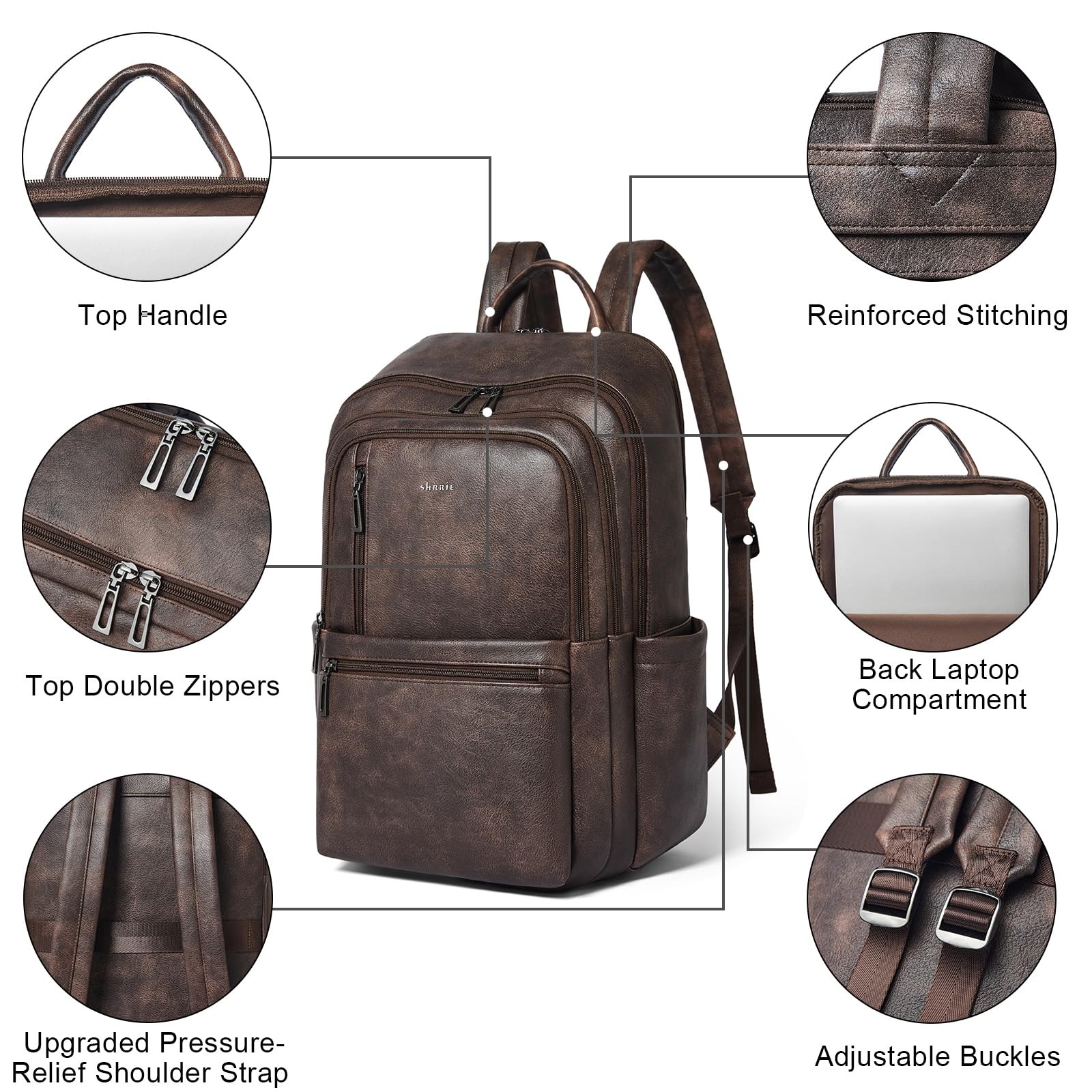 Leather 17 inch Laptop Backpack for Women, Large Travel Backpack Purse for Ca