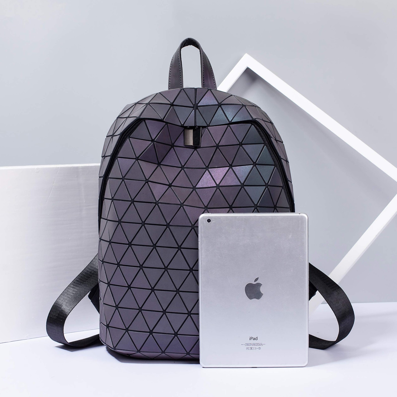 LorranTree Geometric Backpack Luminous Backpacks Holographic Reflective Bag L…
