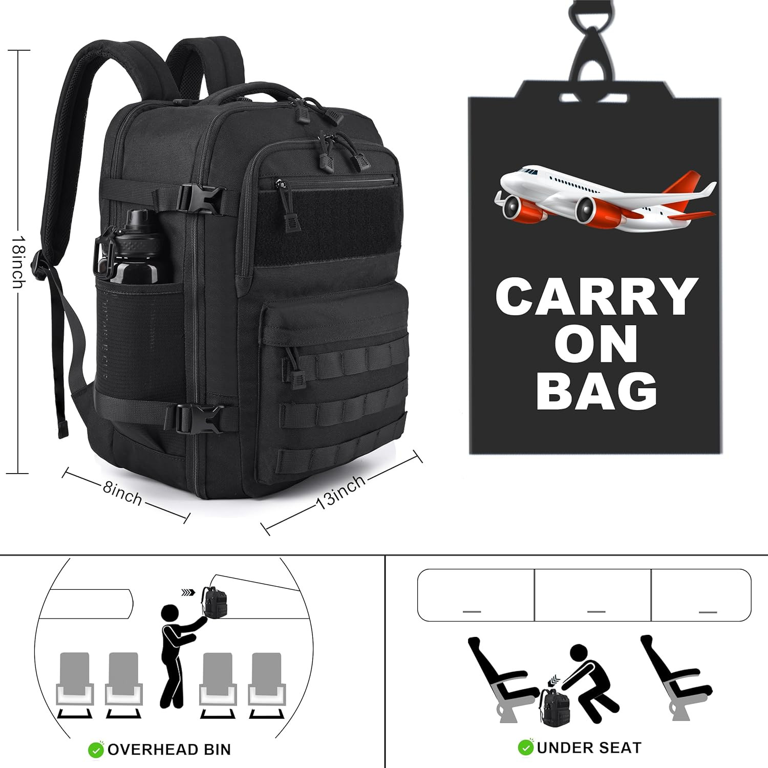 TSA Approved Carry on Backpack, Extra Large Tactical Travel Backpack for Men, Ai