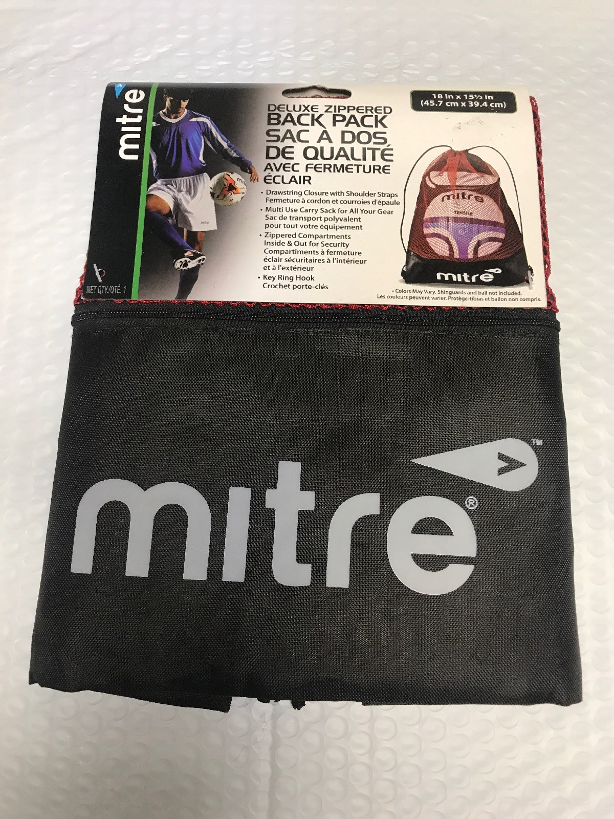 Mitre Mesh 18” Back Pack Unique Sack Bag,Key RingHook+ 3 Zippers 18in X 15.5 In