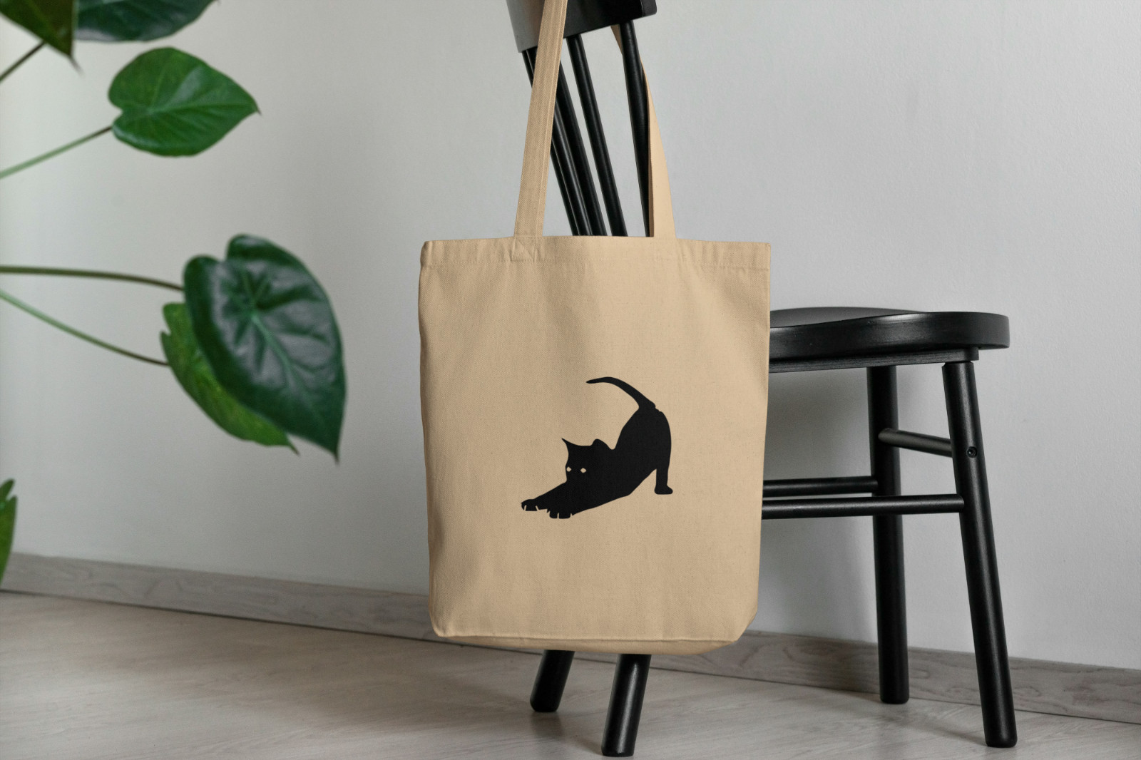 Stretching Black Cat Eco Tote Bag