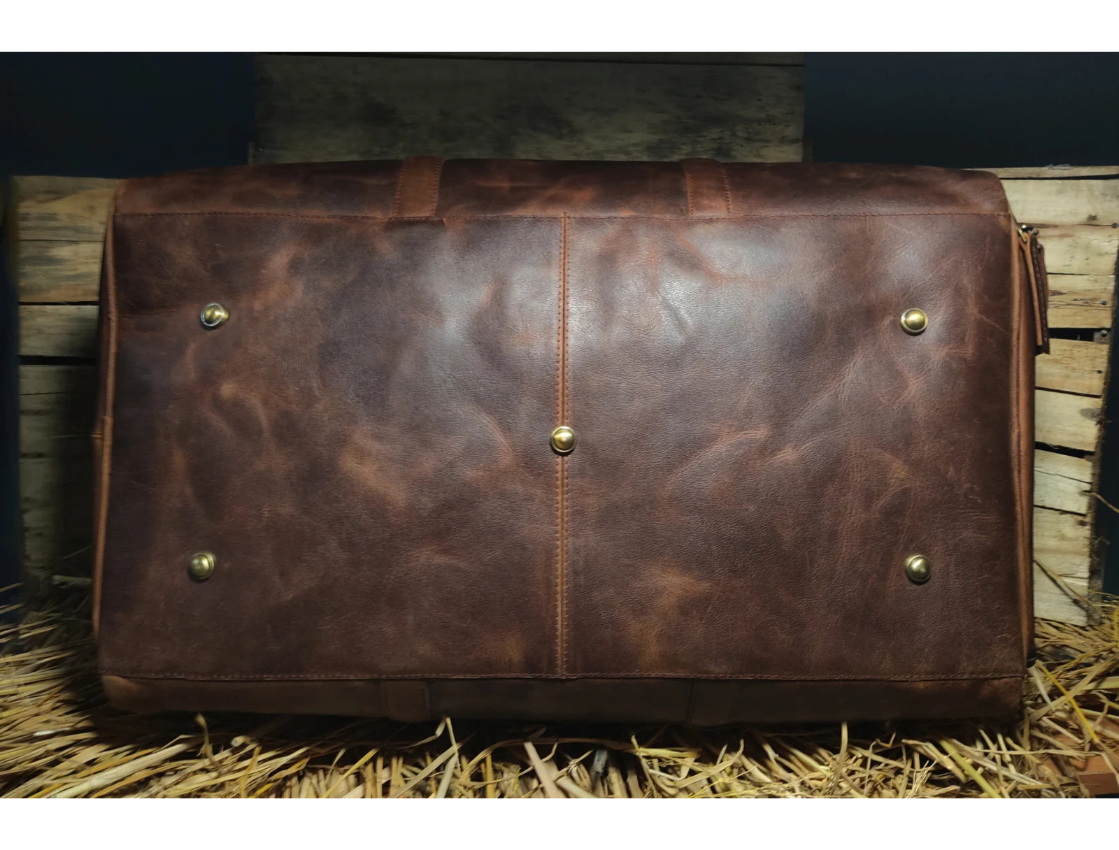 Full Grain Leather Duffle Bag Men Weekender Travel Gym Overnight Holdall