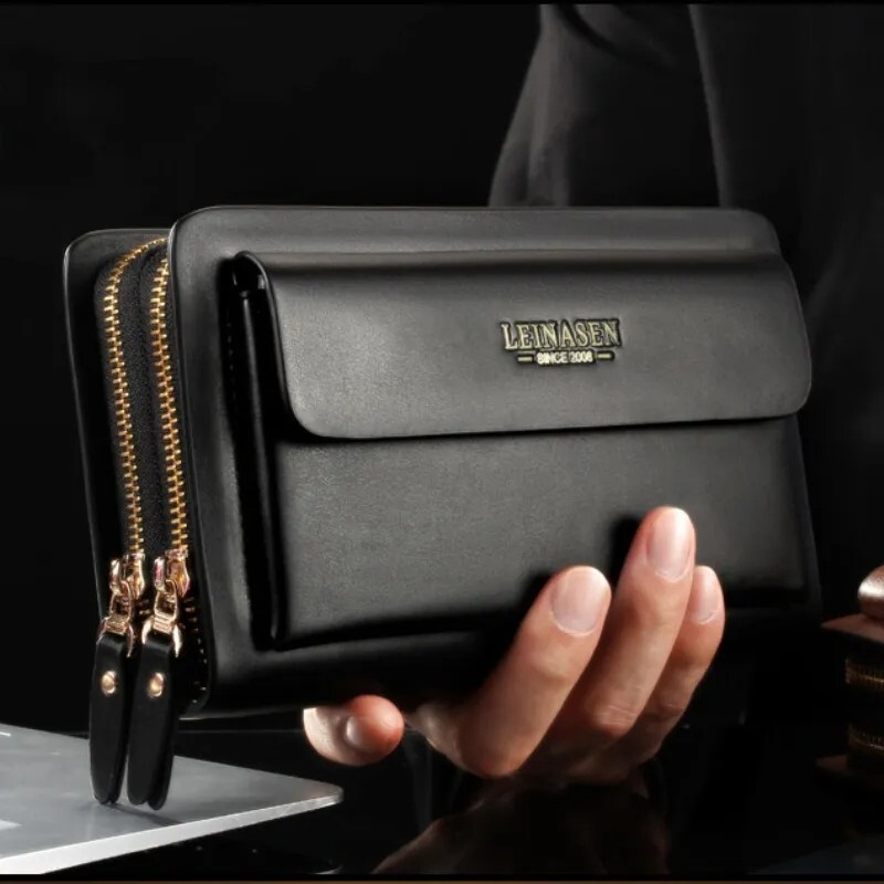 Mens Wallet Leather Zipper Large Phone Card Holder Bag Business Clutch Handbag