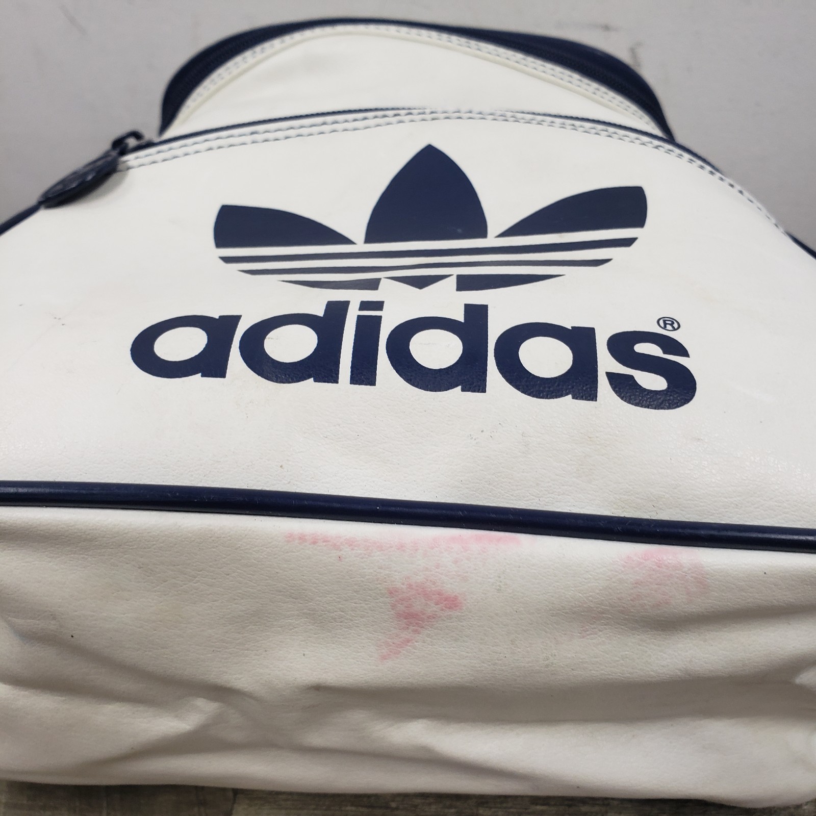 Vintage 80s White/Blue Adidas Backpack Tote Bag Gym Trefoil *Small Cute Vinyl