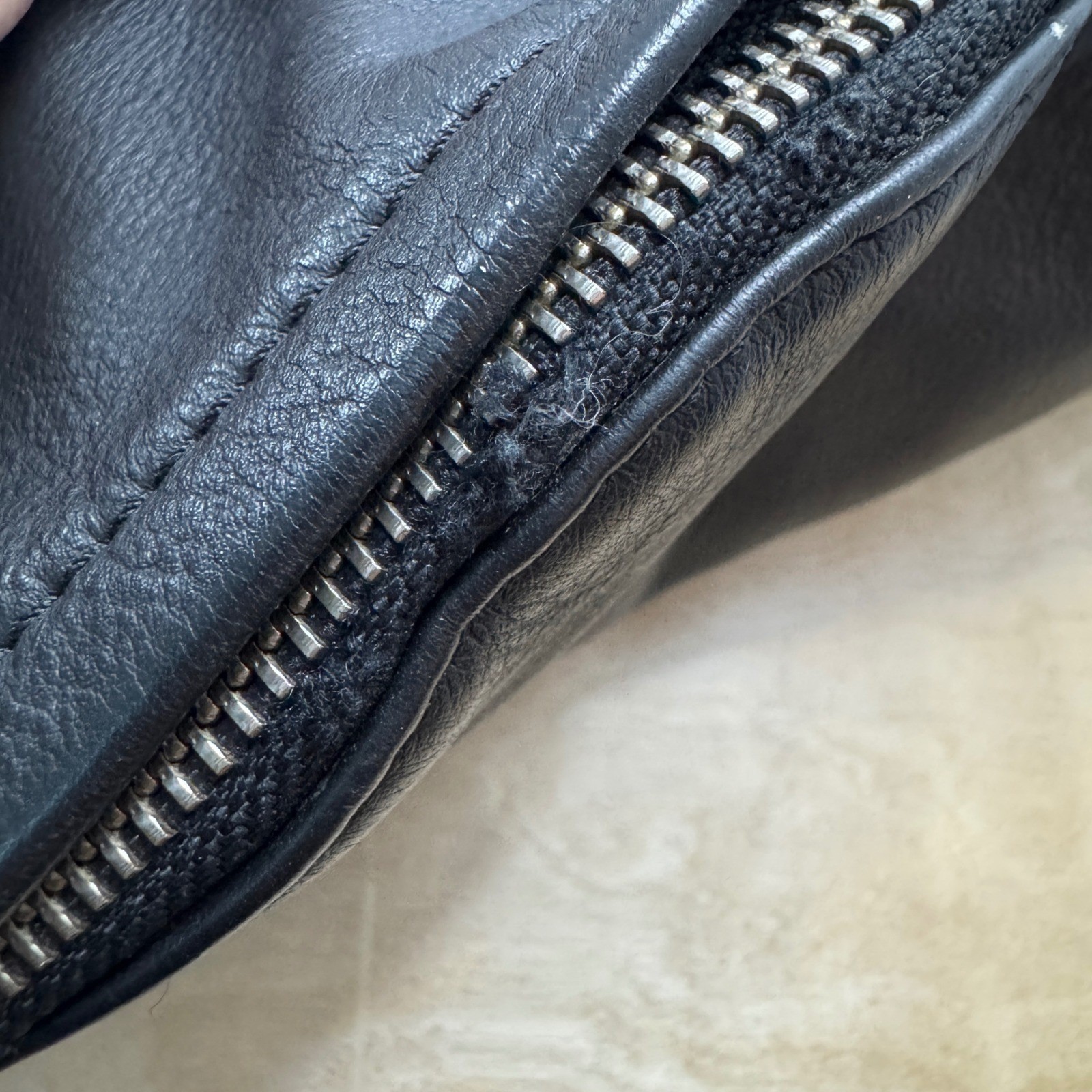 FH Wadsworth Black Leather Backpack Short Par 4 Logo Laptop Sleeve Frayed *READ*