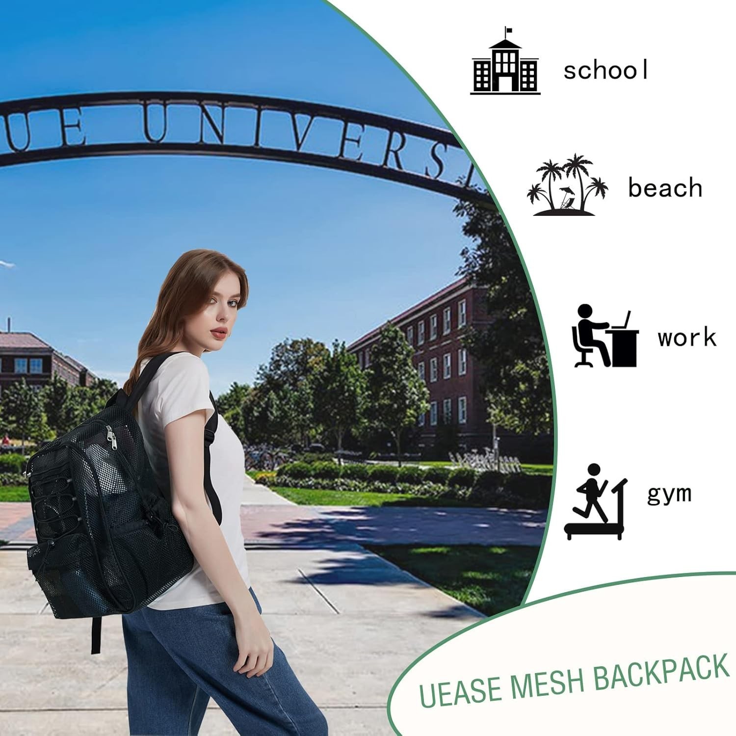 Mesh Backpack Heavy Duty for School, 24L Large Bookbag 24L, Black