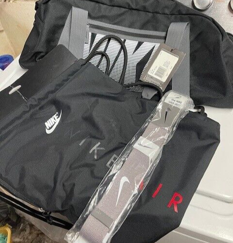 LOT of 3 NWT Nike; 1) gym bag 20″ wide 2) Heritage Gym Sack 16″ high 3) Web Belt