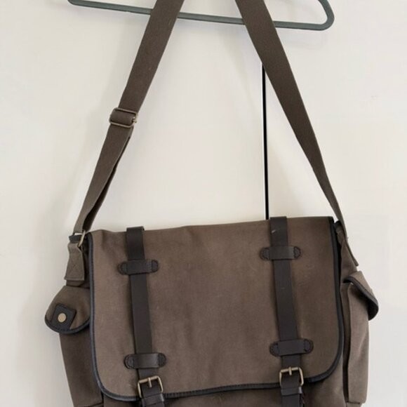 Gap messenger bag, canvas, brown, khaki, medium, Y2K