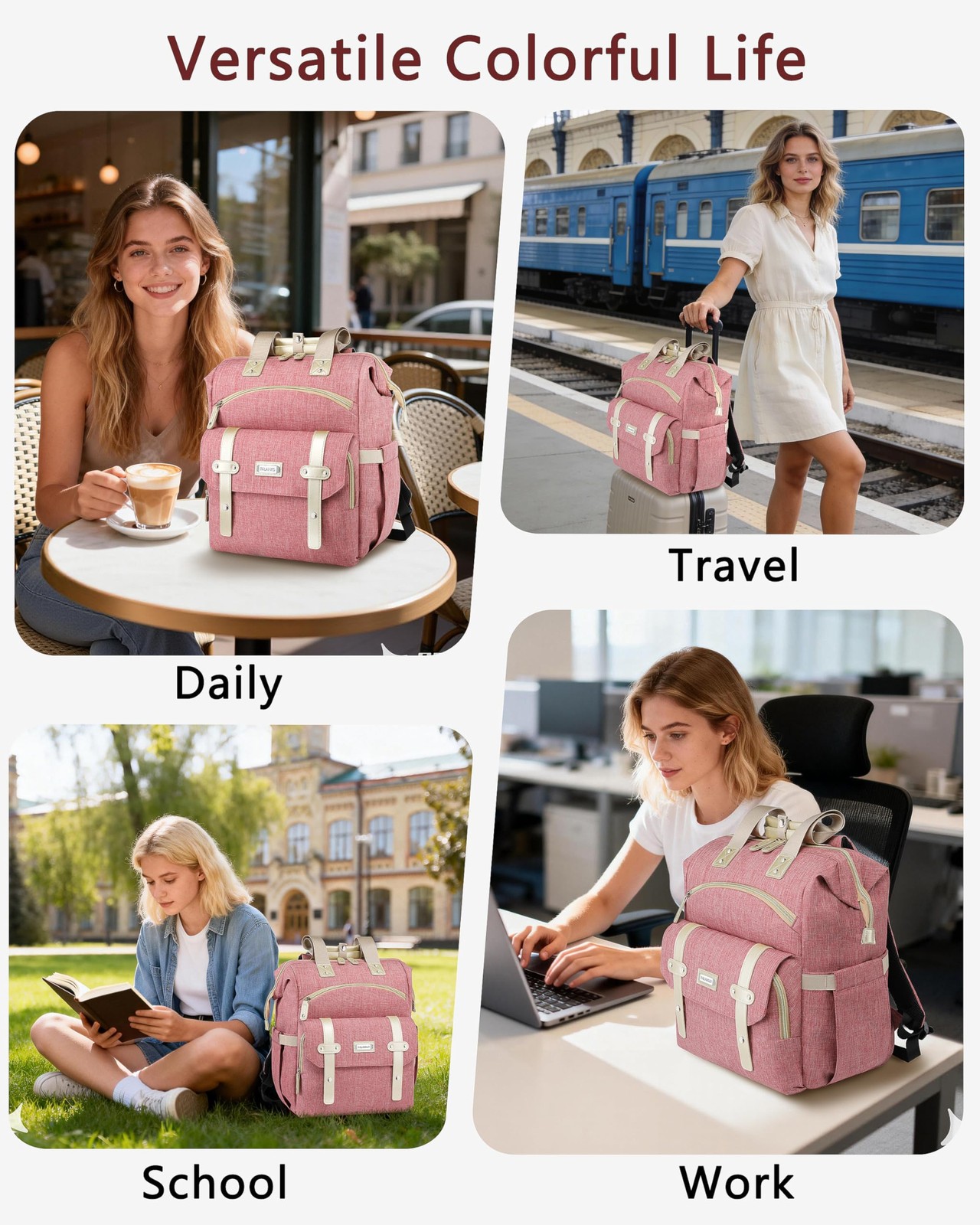 Backpack for Women,Wide Open Work Large Student Bookbag for 15.6 Inch Laptop,…