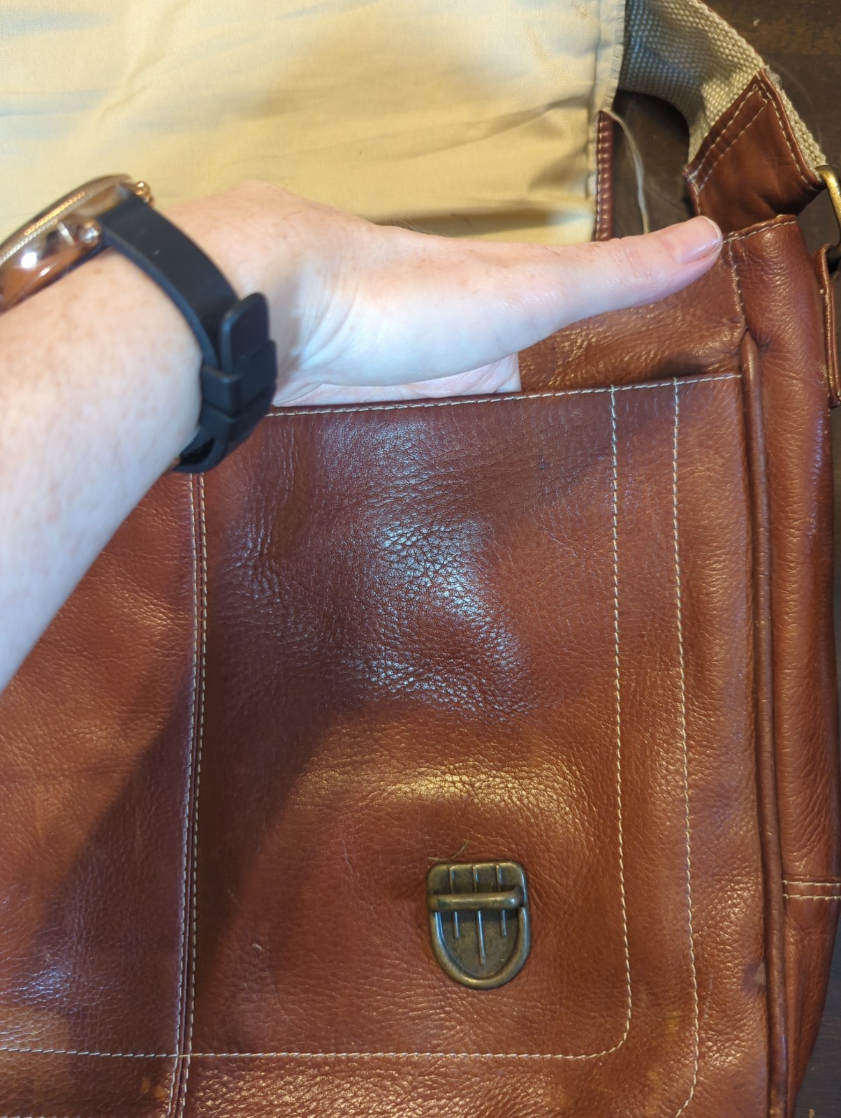 AMERICAN CREW Men’s Leather Messenger Work Bag Crossbody Bag Brown