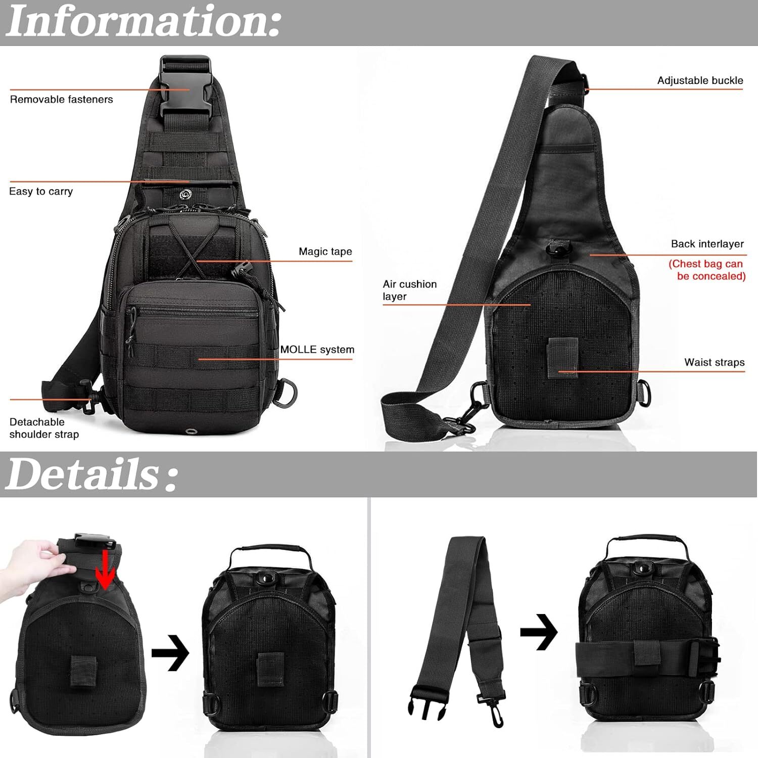 Outdoor Tactical Sling Backpack Military Compact Concealed Carrier Crossbody Bag