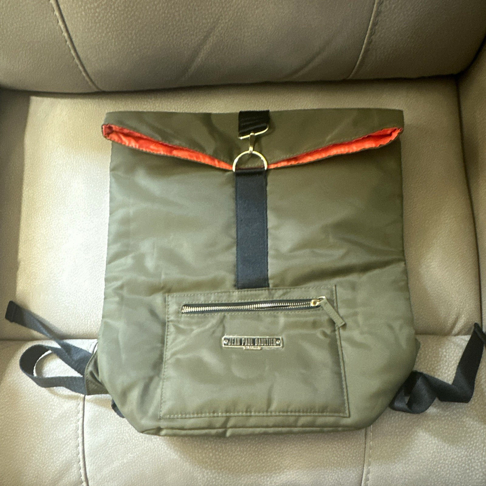 Jean Paul Gaultier Parfums Green Backpack Orange Lining Zip Buckle Pockets